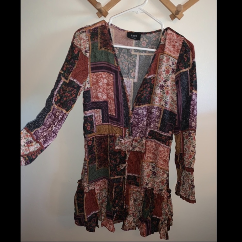 Patchwork long sleeve dress